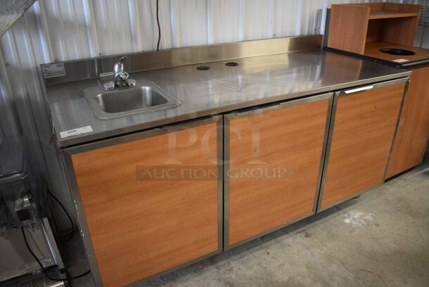 Duke Model SUBPS-72-LM Stainless Steel Commercial Counter w/ Sink Bay, Faucet, Handle, 3 Wood Pattern Doors and Backsplash. 72x30x40 - Image 3 of 7