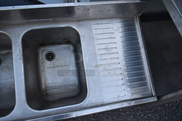 Stainless Steel Commercial 3 Bay Back Bar Sink w/ Dual Drain Boards and Handles. No Legs. Bays 10x14. Drain Boards 12x16 - Image 4 of 5