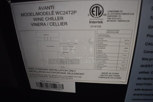 BRAND NEW SCRATCH AND DENT! Avanti WC24T2P Metal Commercial Wine Chiller Merchandiser. 115 Volts, 1 Phase. 19.5x18.5x25.5. Tested and Working! - Image 5 of 5