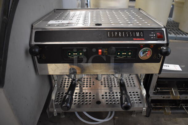 Grindmaster 245OQ Espressimo Stainless Steel Commercial Countertop 2 Group Espresso Machine w/ 2 Portafilters and Steam Wands. 208/240 Volts, 1 Phase. 19x19x21