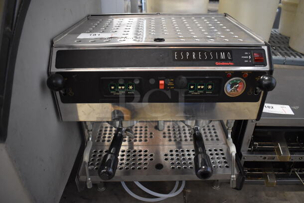 Grindmaster 245OQ Espressimo Stainless Steel Commercial Countertop 2 Group Espresso Machine w/ 2 Portafilters and Steam Wands. 208/240 Volts, 1 Phase. 19x19x21 - Image 1 of 6