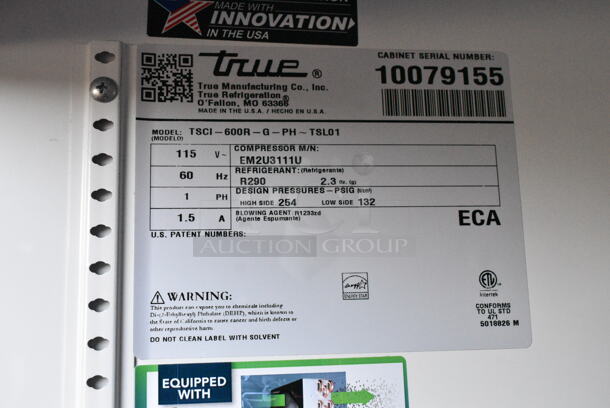 2020 True TSCI-600R-G-PH Metal Commercial Single Door Reach In Cooler Merchandiser. 115 Volts, 1 Phase. Tested and Working! - Image 4 of 4