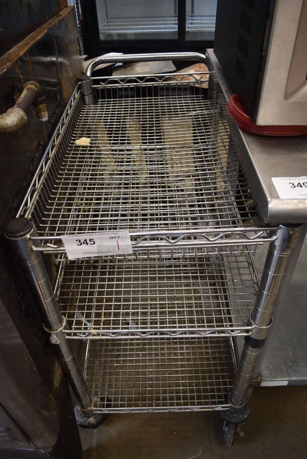 Chrome Finish 3 Tier Cart on Commercial Casters. 18x34x34