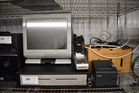Par 15" POS Monitor, Epson Model M244A Receipt Printer, FirstData FD130 Credit Card Reader, Metal Cash Drawer and Wires
