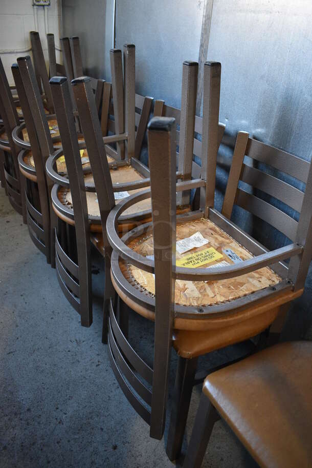 5 Brown Metal Dining Chairs w/ Tan Seat Cushion. 17x16x32. 5 Times Your Bid! - Image 5 of 5