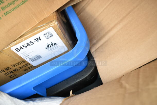 PALLET LOT of 20 BRAND NEW Boxes Including TRL-CS-10 World Centric 36-60 oz. Clear Compostable PLA Lid - 400/Case, 395TO961 EcoChoice 9" x 6" x 3" Compostable Sugarcane / Bagasse 1 Compartment Take-Out Container - 200/Case, B4545-W Elite Global Solutions B4545-W Simplicity 12 oz. White Round Melamine Bowl, 129MCR38B Choice 38 oz. Black Round Microwavable Heavy Weight Container with Lid - 150/Case, Libbey 5139 16 oz Mixing Glass, 274MOPBCKTYE Lavex 35 Qt. Yellow Mop Bucket & Side Press Wringer Combo, 433NHT101 Choice 1/6 Standard Size White "Thank You" Standard-Duty Plastic T-Shirt Bag - 700/Case, Dart Conex 20SL Translucent Lid with Straw Slot, Mompush Lithe V2 T3500M, 712B554B Speed Rail, Dart 10CPWCR Concorde 10 1/4" 3 Compartment White Non-Laminated Round Foam Plate, 395TO961 EcoChoice 9" x 6" x 3" Compostable Sugarcane / Bagasse 1 Compartment Take-Out Container - 200/Case. 20 Times Your Bid!  - Image 4 of 12