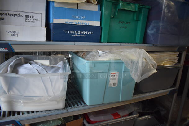 ALL ONE MONEY! Lot of 4 Tiers Worth of Various Items Including Tablecloths! Does Not Include Shelving Unit - Image 4 of 12