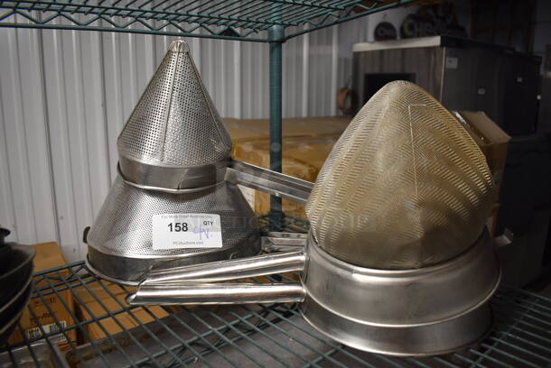 4 Various Metal Strainers; 2 China Cap and 2 Chinois. Includes 20x10x10. 4 Times Your Bid!