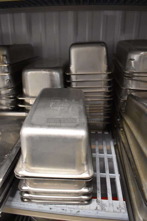 ALL ONE MONEY! Tier Lot of 61 Various Stainless Steel Drop In Bins and Lids. Includes 1/3x6, 1/4x6, 1/3x2, 1/2x2 - Image 4 of 6