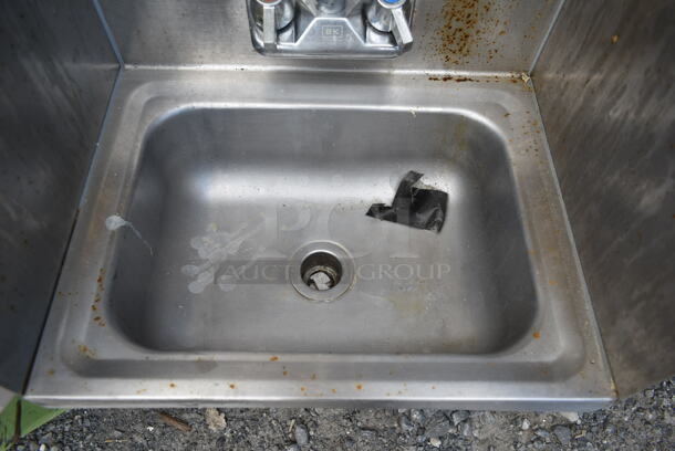 Stainless Steel Commercial Single Bay Wall Mount Sink w/ Faucet, Handles and Side Splash Guards. - Image 4 of 4