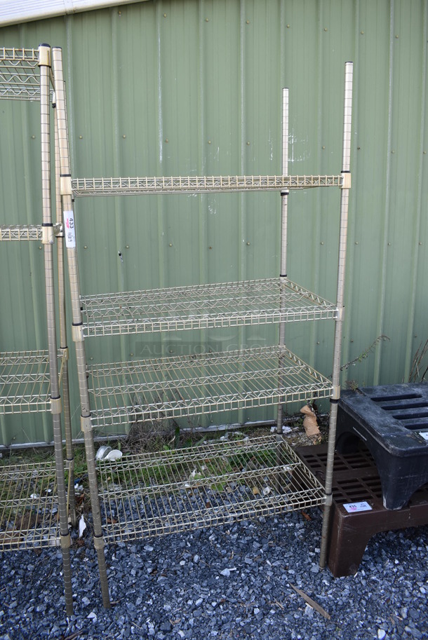 Gold Finish 4 Tier Wire Shelving Unit. BUYER MUST DISMANTLE. PCI CANNOT DISMANTLE FOR SHIPPING. PLEASE CONSIDER FREIGHT CHARGES. 36x21x75 - Image 2 of 3