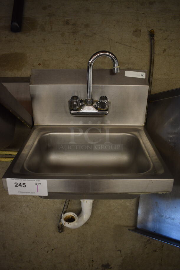 Stainless Steel Commercial Single Bay Wall Mount Sink w/ Faucet and Handles. 17x15x24