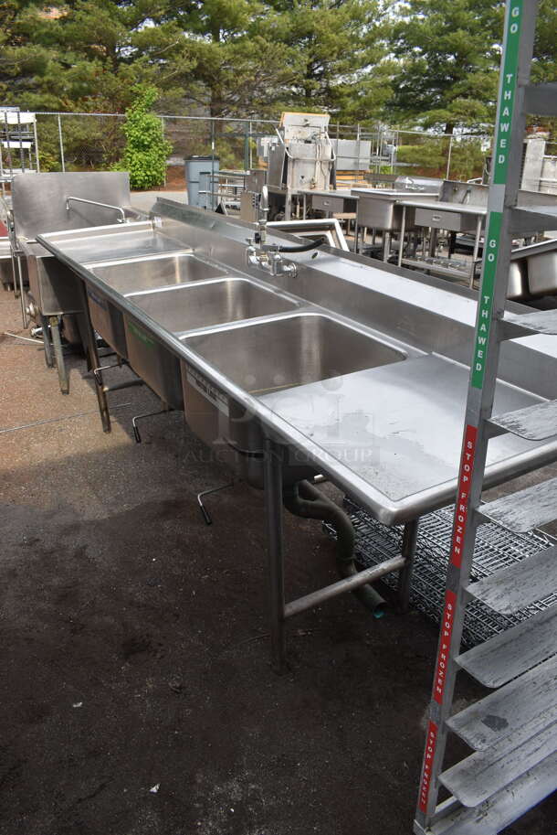 Stainless Steel 3 Bay Sink With Faucet And 2 Drain Boards. - Image 1 of 7