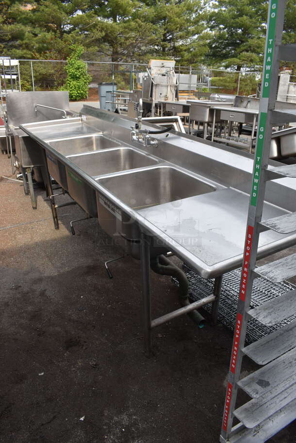 Stainless Steel 3 Bay Sink With Faucet And 2 Drain Boards.