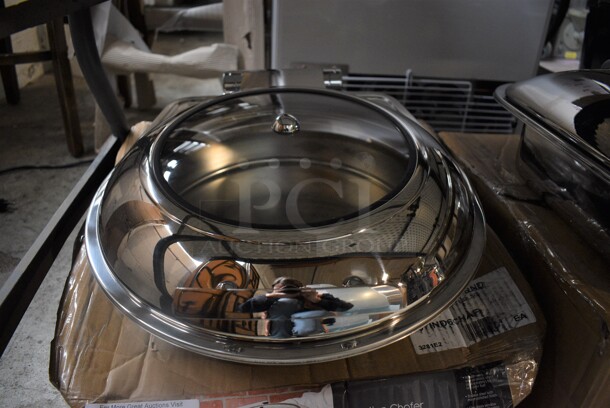 BRAND NEW IN BOX! Acopa 407IND6CHAF Stainless Steel Countertop 6 Quart Round w/ Glass Top Induction Chafer. 18x20x8