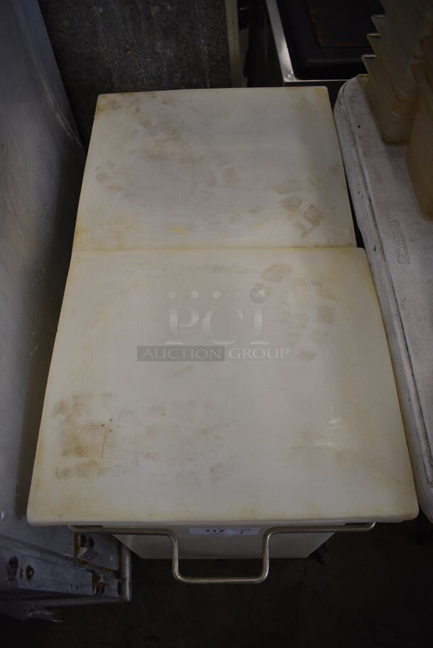 Two White Poly Ingredient Bins w/ Lids in Metal Frame on Commercial Casters. 16.5x33x29 - Image 5 of 5