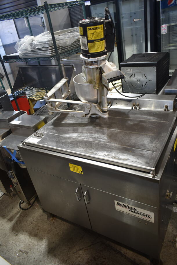 Belshaw 634 Stainless Steel Commercial Electric Powered Donut Fryer w/ Dough Dropper w/ Motor, Hopper and Plunger. 208/240 Volts, 3 Phase. 