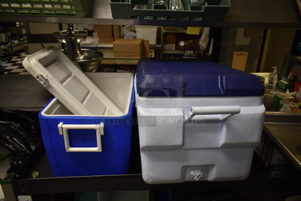 Poly 3 Tier Cart w/ Contents Including Portable Coolers on Commercial Casters. (dish room) - Image 4 of 4
