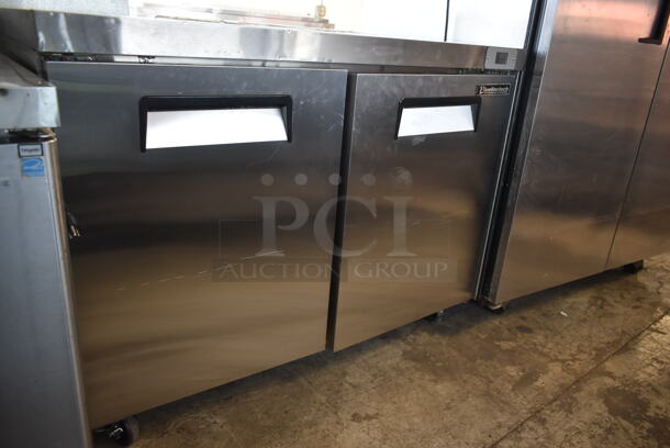 BRAND NEW SCRATCH AND DENT! Bluelinetech BUC48FA Stainless Steel Commercial 2 Door Undercounter Freezer on Commercial Casters. 115 Volts, 1 Phase. Tested and Working! - Image 3 of 7
