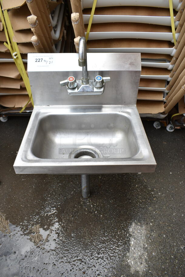 Stainless Steel Commercial Single Bay Wall Mount Sink w/ Faucet and Handles.  - Image 1 of 4