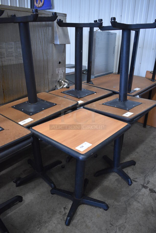Wood Pattern Dining Height Table on Black Metal Table Base. Stock Picture - Cosmetic Condition May Vary. 24x20x30 - Image 5 of 5