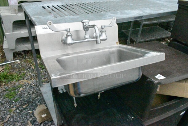 Stainless Steel Single Bay Wall Mount Sink w/ Faucet and Handles.  - Image 2 of 6