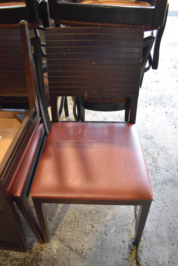 5 Wood Pattern Dining Chairs w/ Seat Cushion. Stock Picture - Cosmetic Condition May Vary. 18x18x35. 5 Times Your Bid!