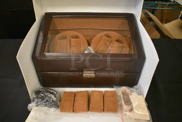 BRAND NEW! Brown 4 Watch Capacity Watch Winder Case w/ Extra Inserts.
