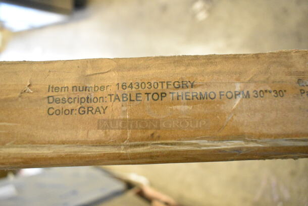 2 BRAND NEW SCRATCH AND DENT! Items Including 3492442TCB Lancaster Table & Seating Laminated Rectangular Table Top Reversible Cherry / Black and 1643030TFGRY Lancaster Table & Seating Square Thermo-Formed MDF Table Top with Gray Wood Finish. 2 Times Your Bid!  - Image 4 of 4