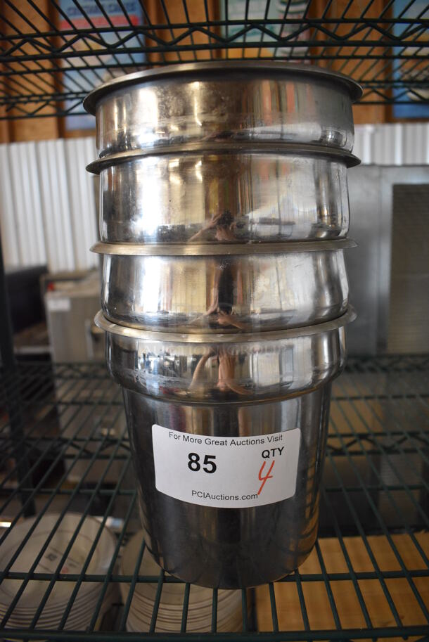 4 Stainless Steel Cylindrical Drop In Bins. 7.5x7.5x7.5. 4 Times Your Bid!