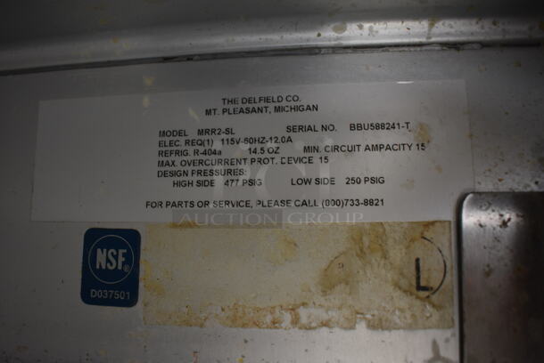 Delfield Model MRR2-SL Stainless Steel Commercial 2 Door Reach In Cooler w/ Metal Racks on Commercial Casters. Missing Doors. 115 Volts, 1 Phase. 56x34x79. Tested and Working! - Image 5 of 5