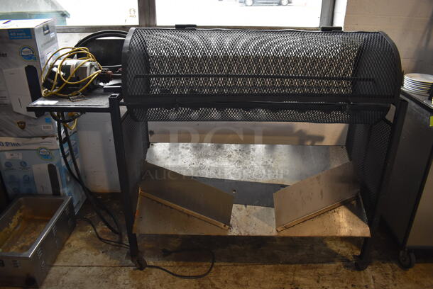 Metal Commercial Floor Style Portable Rotating Vegetable Roaster Grill w/ Rotisserie Motor on Commercial Casters. 69x22x51 - Image 1 of 7