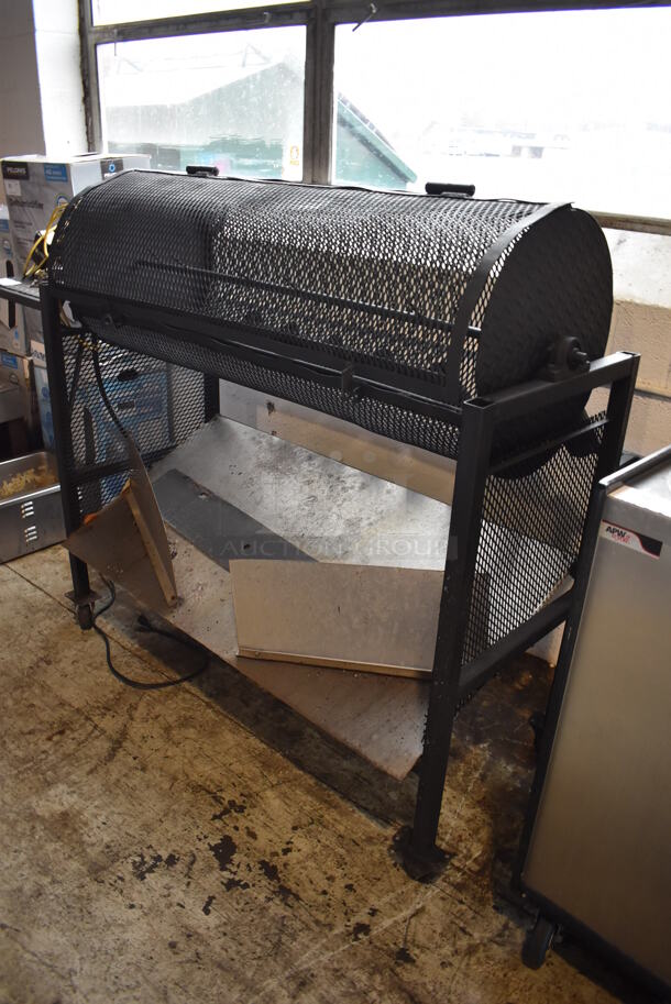 Metal Commercial Floor Style Portable Rotating Vegetable Roaster Grill w/ Rotisserie Motor on Commercial Casters. 69x22x51 - Image 2 of 7