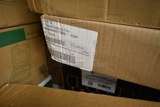 PALLET LOT of 35 BRAND NEW Boxes Including 2 Box 395TO991 EcoChoice 9" x 9" x 3" Compostable Sugarcane / Bagasse 1 Compartment Take-Out Box - 200/Case, 2 Box 395TO993 EcoChoice 9" x 9" x 3" Compostable Sugarcane / Bagasse 3 Compartment Takeout Container - 200/Case, Choice Portion Cup, 2 Box 394365L Noble Large Gloves, Choice 100260CH00260CH Take Out Containers, Dart 80HT1R 8" x 7 1/2" x 2" White Foam Square Take Out Container with Hinged Lid - 200/Case, 17622STPNLCL Choice 22 oz. Clear SAN Plastic Paneled Tumbler - 12/Pack, Choice 4 oz Portion Cups, 129MCR24B Choice 24 oz. Black Round Microwavable Heavy Weight Container with Lid 7 1/4" - 150/Case, 2454/97 Chardonnay Glasses, 129MCR32B Choice 32 oz. Black Round Microwavable Heavy Weight Container with Lid 7 1/4" - 150/Case, Visions Black Plastic Tray, Choice Cling Film, 395TO991 EcoChoice 9" x 9" x 3" Compostable Sugarcane / Bagasse 1 Compartment Take-Out Box - 200/Case, 2 Box 130BGKFSNSPH Visions Heavy Weight Beige Wrapped Plastic Cutlery Pack with Napkin and Salt and Pepper Packets - 500/Case, Ceiling Mount Heat Lamp. 35 Times Your Bid! - Image 11 of 12
