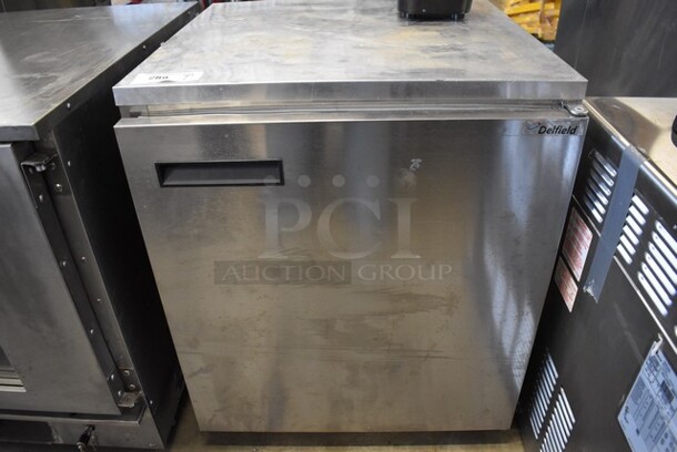 2016 Delfield 406CA-DD1 Stainless Steel Commercial Single Door Undercounter Cooler on Commercial Casters. 115 Volts, 1 Phase. 27x28x32. Tested and Working!