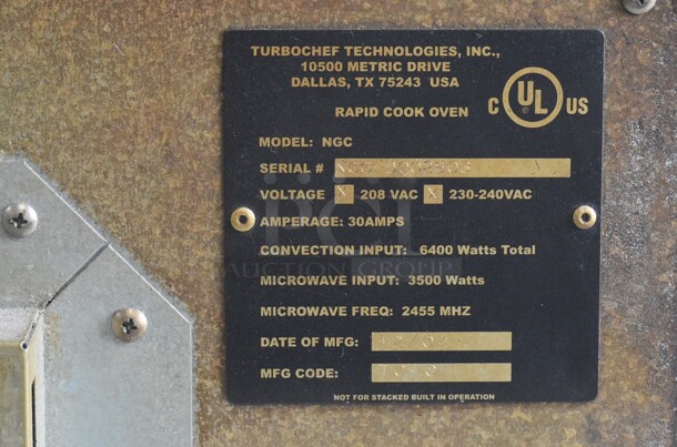 Turbochef Model NGC Stainless Steel Commercial Countertop Electric Powered Rapid Cook Oven. 208/240 Volts, 1 Phase. 26x26x23 - Image 6 of 6