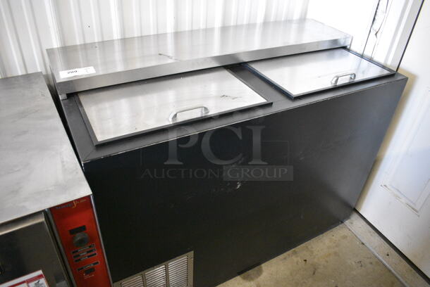 Perlick BC48-1 Stainless Steel Commercial Back Bar Bottle Cooler w/ 2 Sliding Lids on Commercial Casters. 115 Volts, 1 Phase. 48x24x38. Tested and Working!