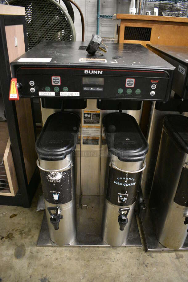 2014 Bunn Model ITCB TWIN HV Stainless Steel Commercial Countertop Iced Tea Machine w/ Hot Water Dispenser and 2 Beverage Holder Dispensers. 120/240 Volts, 1 Phase. 20.5x25.5x34