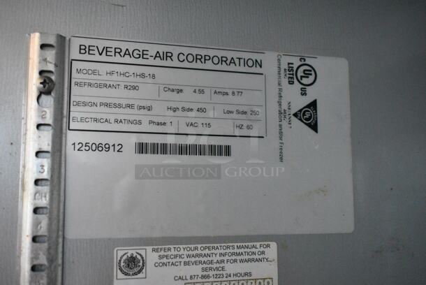 Beverage Air HF1HC-1HS-18 Stainless Steel 2 Half Size Door Reach In Freezer. 115 Volts, 1 Phase. Tested and Working! - Image 8 of 8