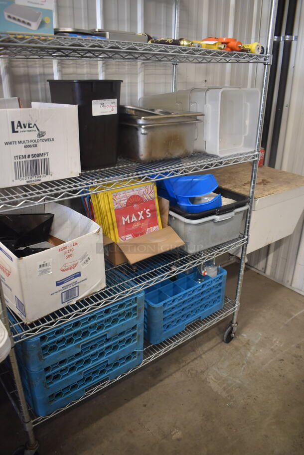 ALL ONE MONEY! 3 Tier Lot Including Dishwasher Caddies and Various Water Glasses, Stainless Steel Drop In Steam Table Pans, Menus, Bus Tubs, Ingredient Bins, Telephones and MORE! - Image 2 of 6
