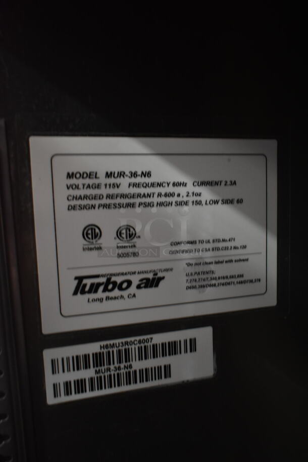 Turbo Air MUR-36-N6 Stainless Steel Commercial 2 Door Undercounter Cooler. 115 Volts, 1 Phase. Tested and Working! - Image 4 of 4