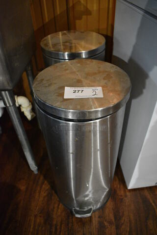 2 Chrome Finish Trash Can w/ Foot Pedal. 11.5x14x25. 2 Times Your Bid! (lounge)