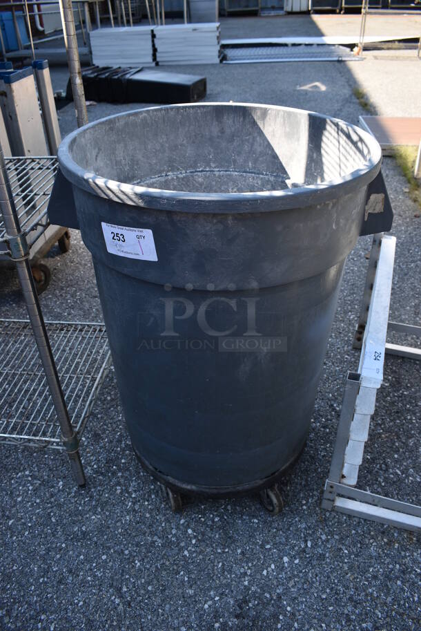 Gray Poly Trash Can on Dolly. 26x24x33 - Image 1 of 4