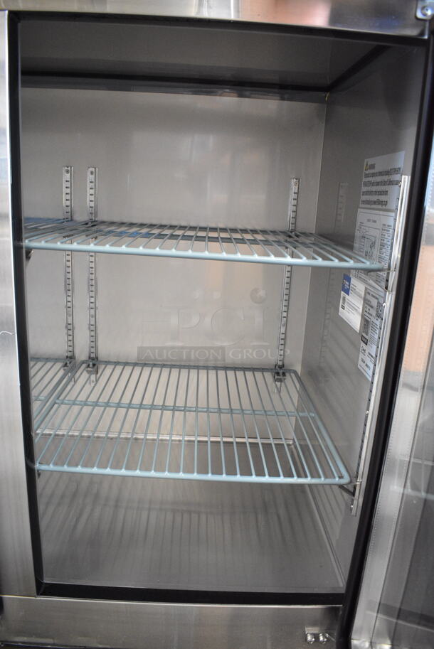 BRAND NEW SCRATCH AND DENT! 2024 Avantco 178UBB72GHCS 73" Stainless Steel Counter Height Narrow Glass Door Back Bar Refrigerator with LED Lighting. 115 Volts, 1 Phase. Tested and Powers On But Does Not Get Cold - Image 3 of 6