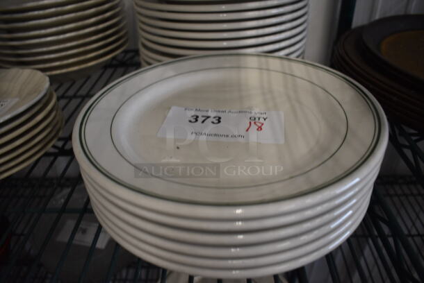 18 White Ceramic Plates w/ Green Lines on Rim. 9.5x9.5x1. 18 Times Your Bid! - Image 2 of 3