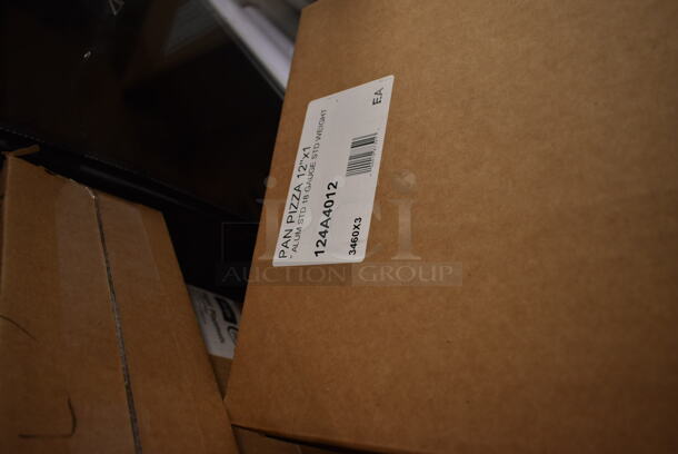 PALLET LOT of 33 BRAND NEW Boxes Including 2 Box 245CB12PLN Choice Kraft Plain Pizza Box, 2 Box 612509LCO Choice 9" Round Standard Weight Foil Take-Out Pan with Board Lid - 200/Case, 2 Box Choice 16 oz Deli Container and Lid, 4112-CL Fineline Quenchers 4112-CL Blaster Bomb Shot Cups / Power Bombs - 500/Case, 50020W Choice 20 oz. White Poly Paper Hot Cup - 600/Case, 3 Box 128HD8COMBO ChoiceHD 8 oz. Microwavable Translucent Plastic Deli Container and Lid Combo Pack - 240/Case, 6 Box 130WSPOON Choice Medium Weight White Plastic Teaspoon - 1000/Case, Dart 50HT1 5" x 5" x 3" White Foam Hinged Lid Container - 500/Case, 124A4012 American Metalcraft A4012 12" x 1" Standard Weight Aluminum Straight Sided Pizza Pan, 40716QTALMHB Choice 16 Qt. Aluminum Colander with Base and Handles, 500PMBG Choice 10" x 14" Ecru Colored Paper Placemat with Scalloped Edge - 1000/Case. 33 Times Your Bid! - Image 11 of 12