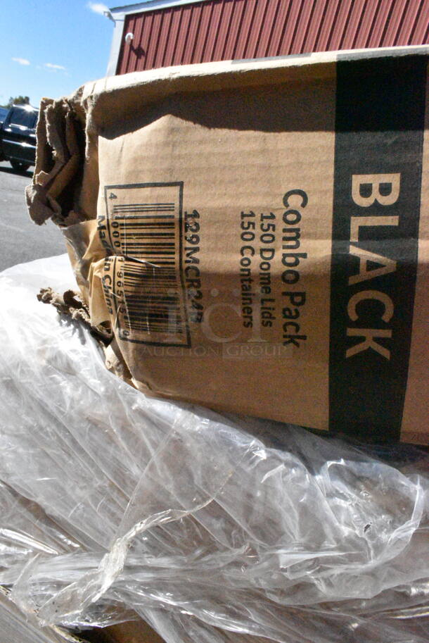 15 BRAND NEW Boxes Including 2 Box 129MCR24B Choice 24 oz. Black Round Microwavable Heavy Weight Container with Lid 7 1/4" - 150/Case, 50016W Choice 16 oz. White Poly Paper Hot Cup - 1000/Case. 15 Times Your Bid!  - Image 2 of 10