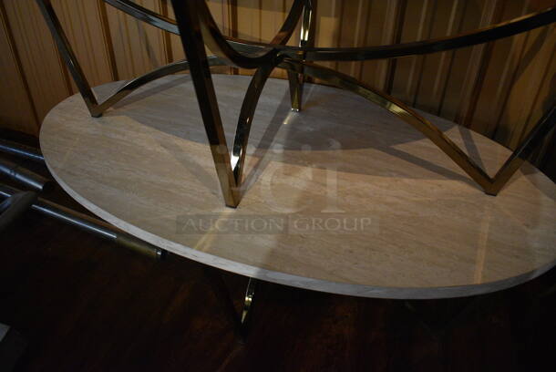 2 Oval Wood Pattern Coffee Tables on Metal Legs. 48x28x18. 2 Times Your Bid! (lounge) - Image 4 of 4