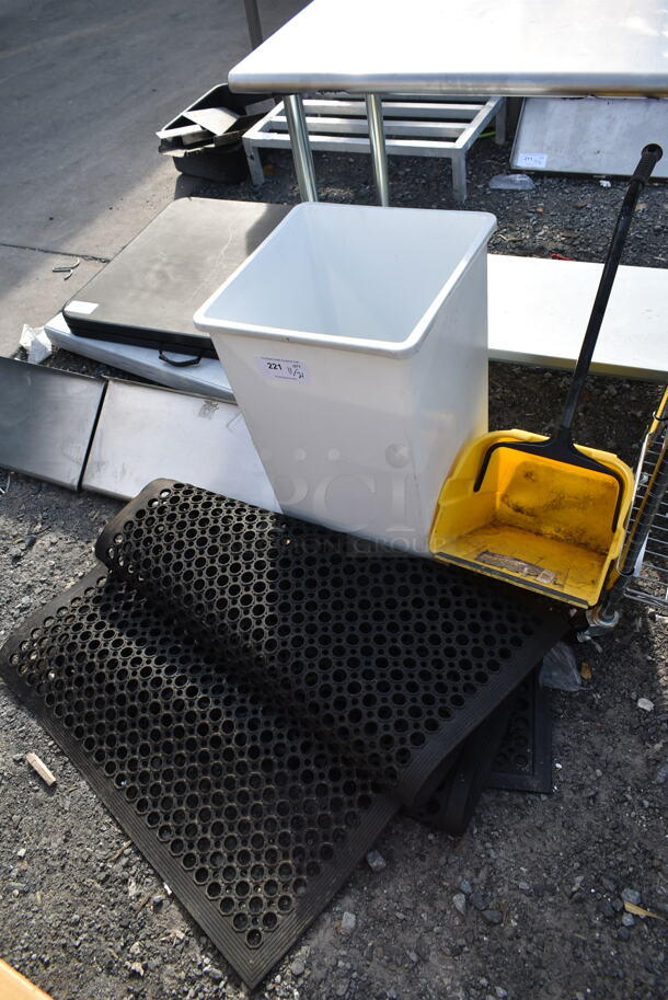 ALL ONE MONEY! Lot of White Trash Can, Yellow Butler and Black Anti Fatigue Floor Mat. - Image 1 of 5