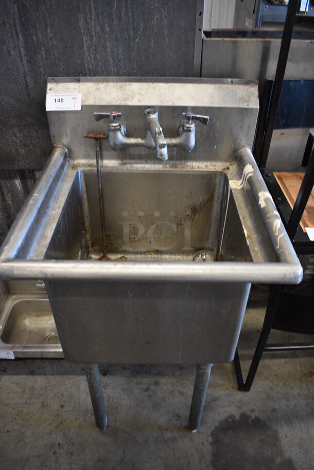 Stainless Steel Commercial Single Bay Sink w/ Faucet and Handles. 24x24x43